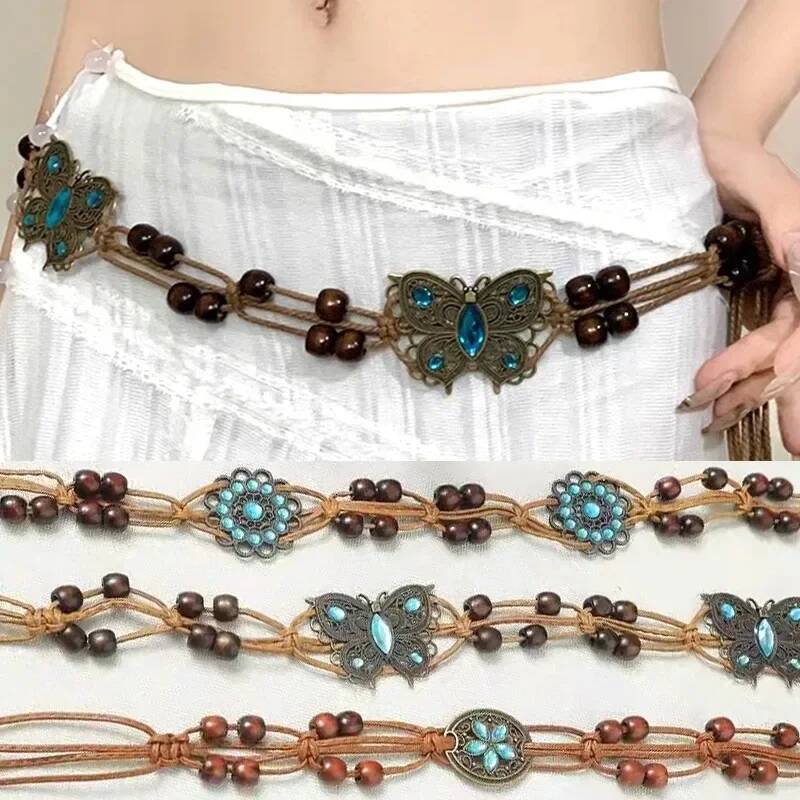 2025 Butterfly Tassel Waist Chain Y2K Trendy Bohemian Belt Summer Beach Accessories Vintage Flower Jean Skirt White Dress Belts