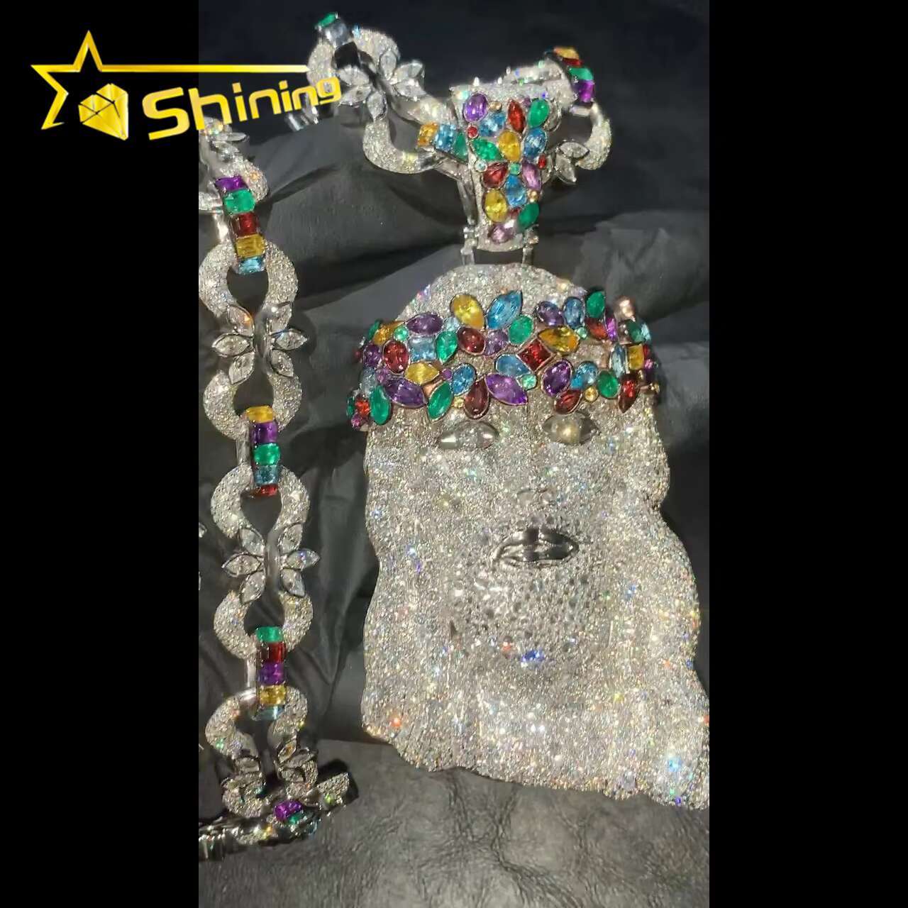 Hip Hop Luxury Iced Out Colored Moissanite Jesus Pendant Custom Moissanite Pendant Men Fine Jewelry Pendant Necklace