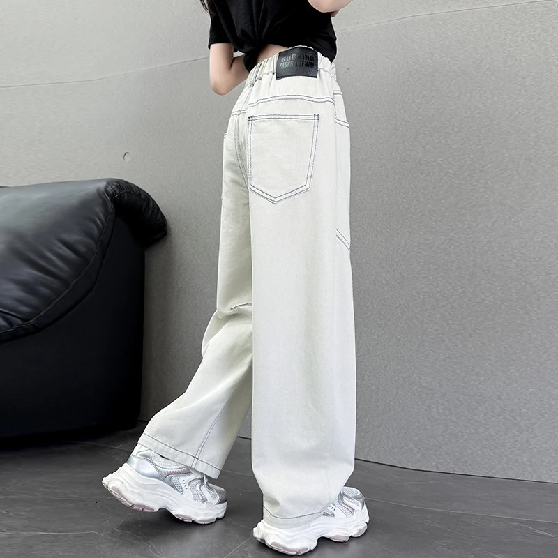 Kids Summer Thin Solid White Scimitar Jeans for Teens Girl High Fashion Streetwear Trousers Child Loose Fit Denim Pants 250527