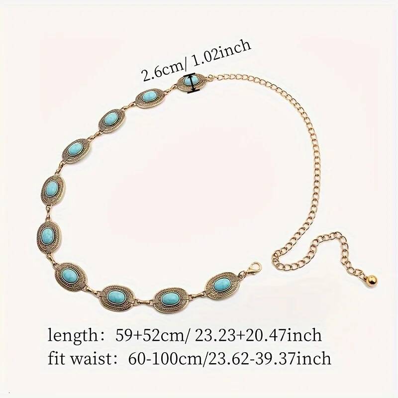 Bohemian Belt High-End Vintage Carved Embedded Ladies Metal Waist Chain Women's Fashion Accessory