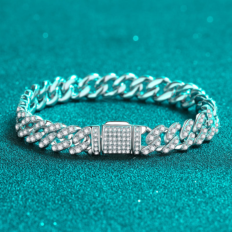 925 Sterling Silver Cuban Link Moissanite Bracelet, Adjustable Chain, Luxury Jewelry for Men and Women, Perfect Gift for Special Occasions