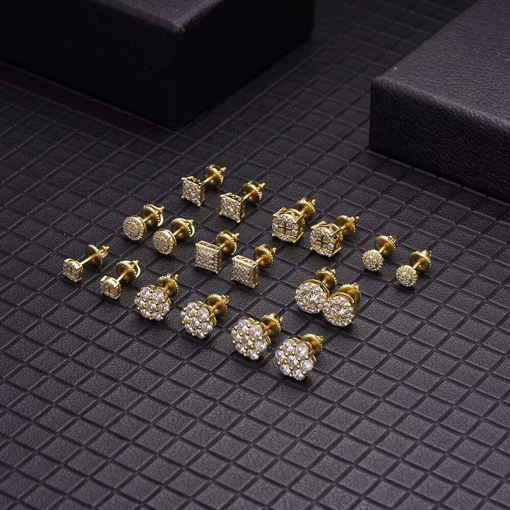 Wholesale Hip Hop Jewelry Pricec Vintage Small Gold Plated VVS Moissanite Round 925 Sterling Silver Stud Earrings for Men