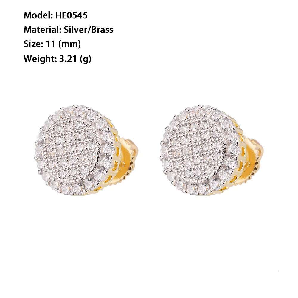 Fine Hip Hop Jewelry Iced Out Vvs Moissanite Gold White Gold Plated 925 Sterling Silver Round Stud Earrings for Men