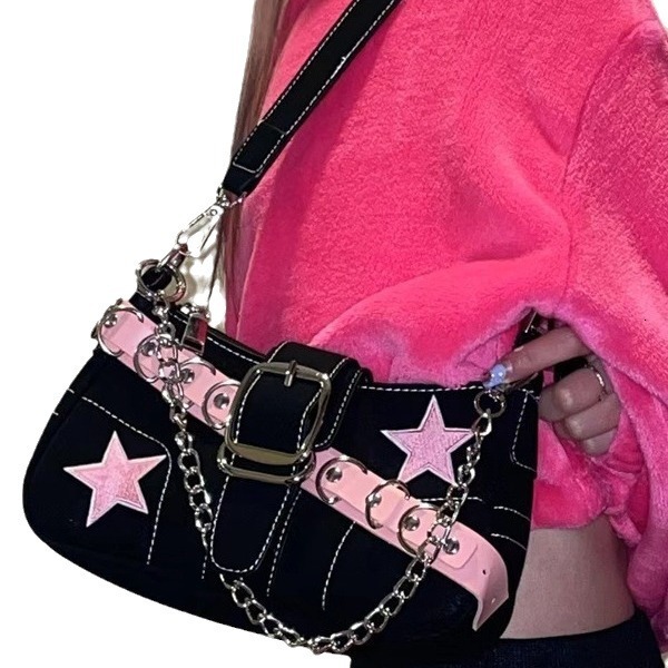designer Chain Bag Sweet Spicy Bag Laser Heart Sweet Cool Girl Y2K Niche Design Small Bag New Hot Girl Underarm Bag