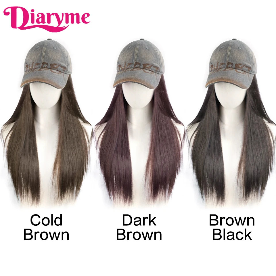 Synthetic Hat Wig Long Straight Hair Wig With Baseball Hat Adjustable One-piece Cap Wig Retro Baseball Cap Connect StraightHair 250530