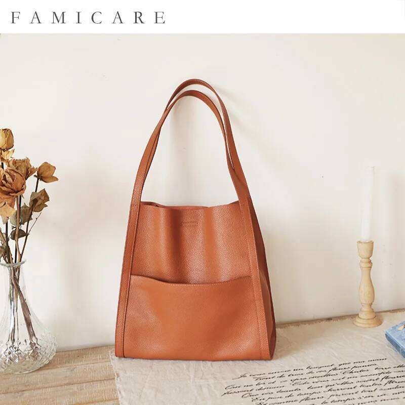 2025 New Women Bag Female Shoulder Bags Lady Soft 100% Cowhide Genuine Leather Niche Design Tote Bucket Handbag