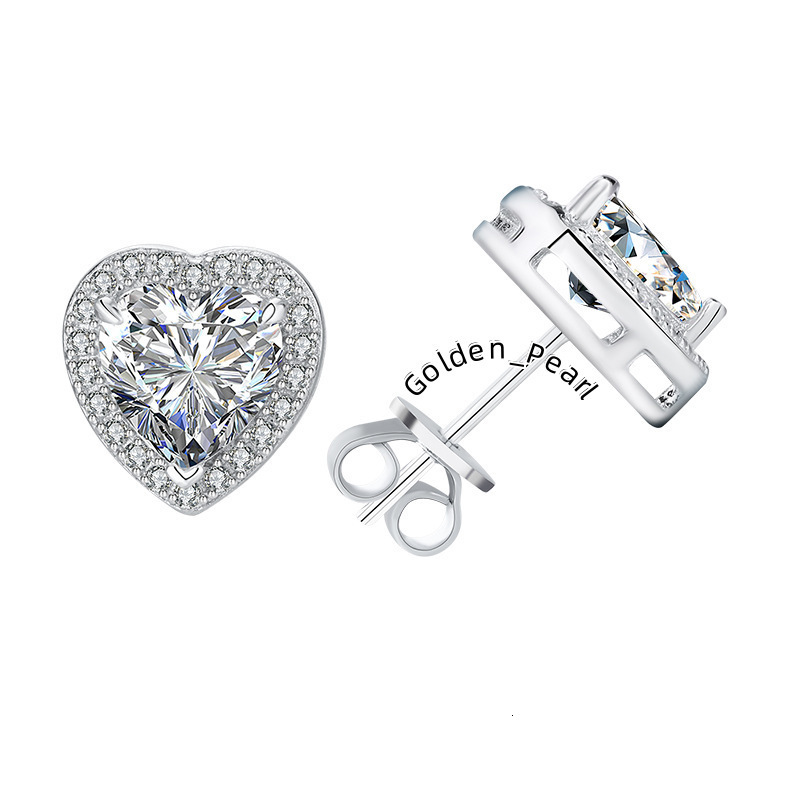 Wholesale Moissanite Jewelry Heart Elegant 1Carat Heart 925 Earrings Silver Jewelry for Women Korean Earrings