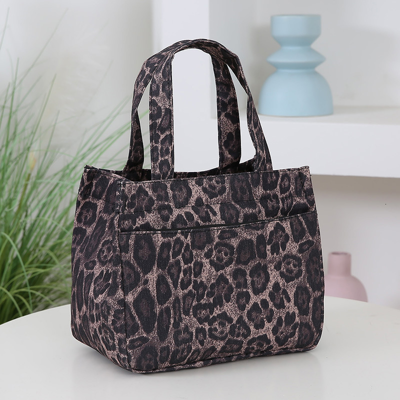 Brand Quality New Style Fashion Trendy Cool Handbag Niche Design Leopard Print Stylish Lunch Box Bag Retro Portable Work Lunch Bag New Free Delivery D
