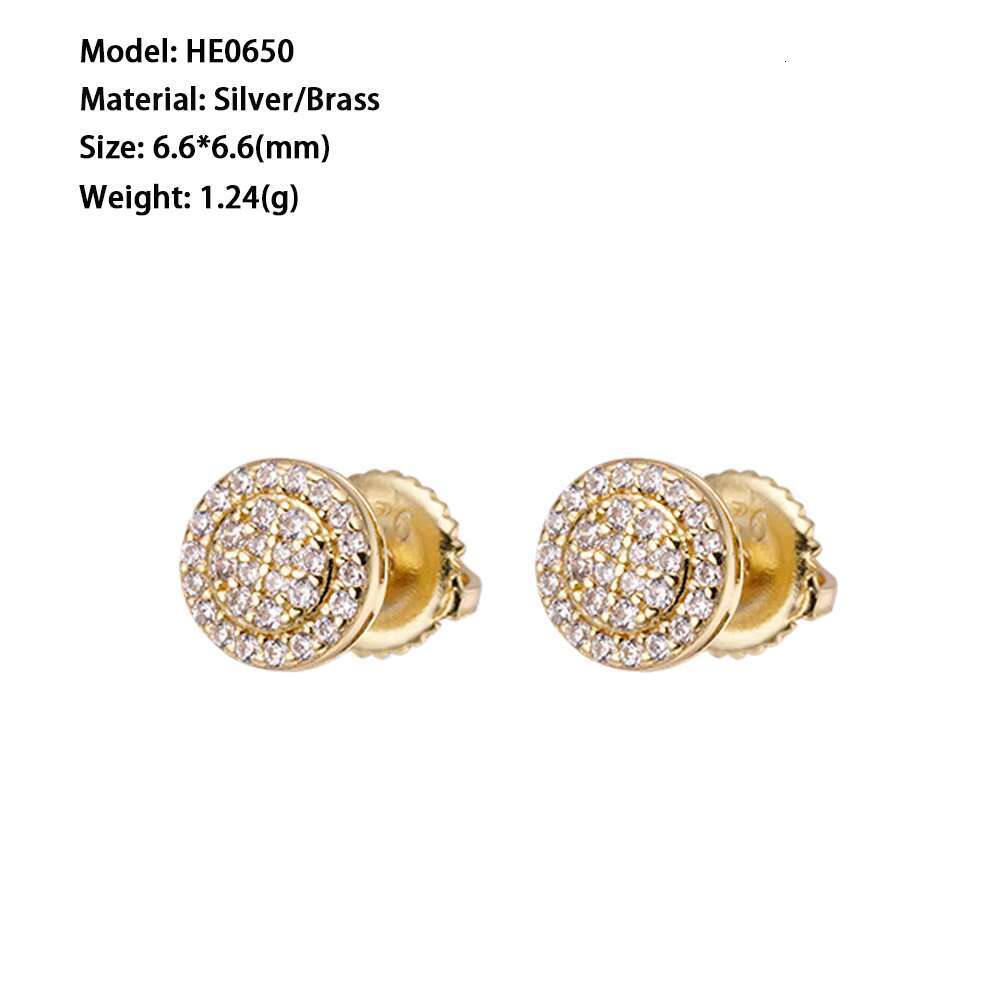 Wholesale Hip Hop Jewelry Pricec Vintage Small Gold Plated VVS Moissanite Round 925 Sterling Silver Stud Earrings for Men
