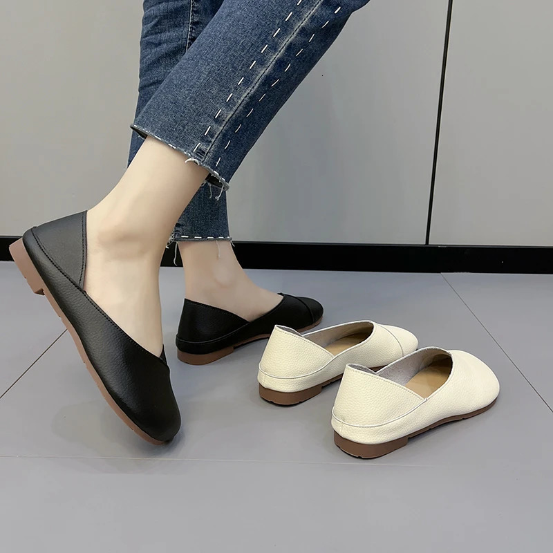 Womens Slip on Leather Loafers Spring Autumn Ballet Shoes Ladies Casual Round Toe Cute Flats Nurse Shoes Sneakers Plus Size 43 250528