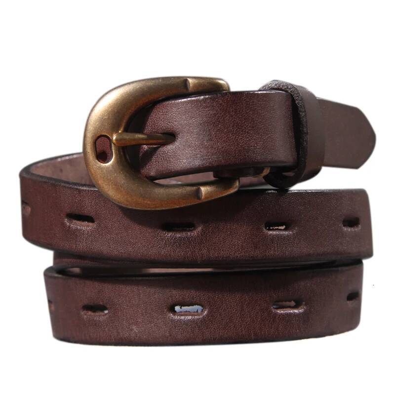 Retro Genuine Leather Women's Pure Copper Button Western Cowboy Style Brands Jeans Fashion Women Belt
