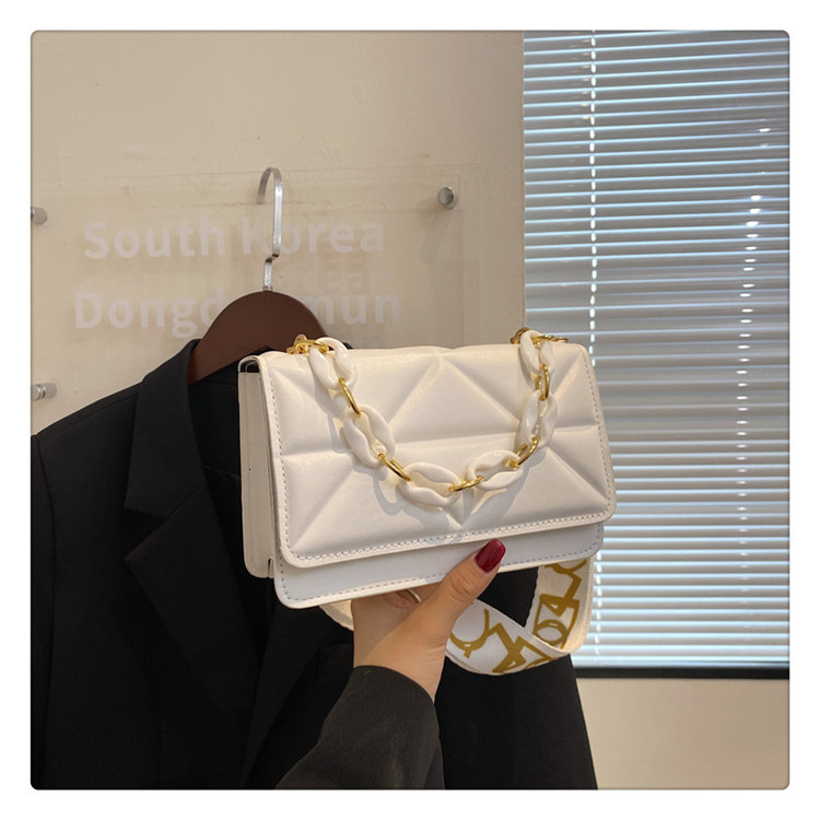 Trendy Textured Women's Bag New Free shipping Fashion Chain Shoulder Crossbody Bag Wide Strap designer Embossed Plaid handbag shopping bag Small 