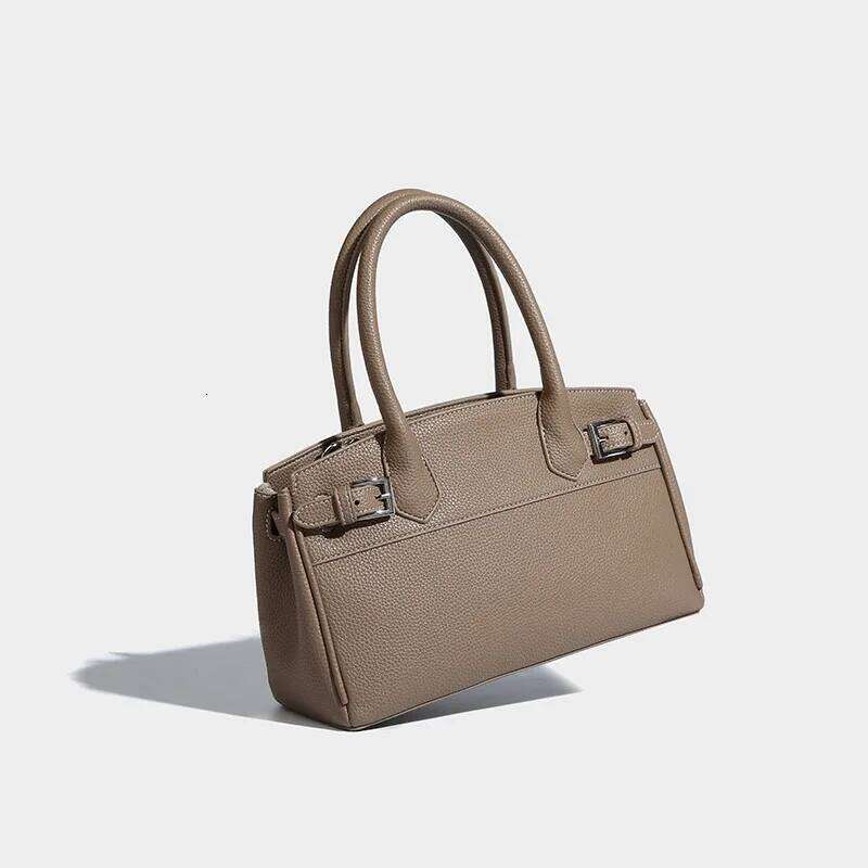 FIRMRANCH Textured Commuting Solid Color Classic Horizontal Square Buckle Handbag Simple Women's Diagonal Cross Bag OL Purse