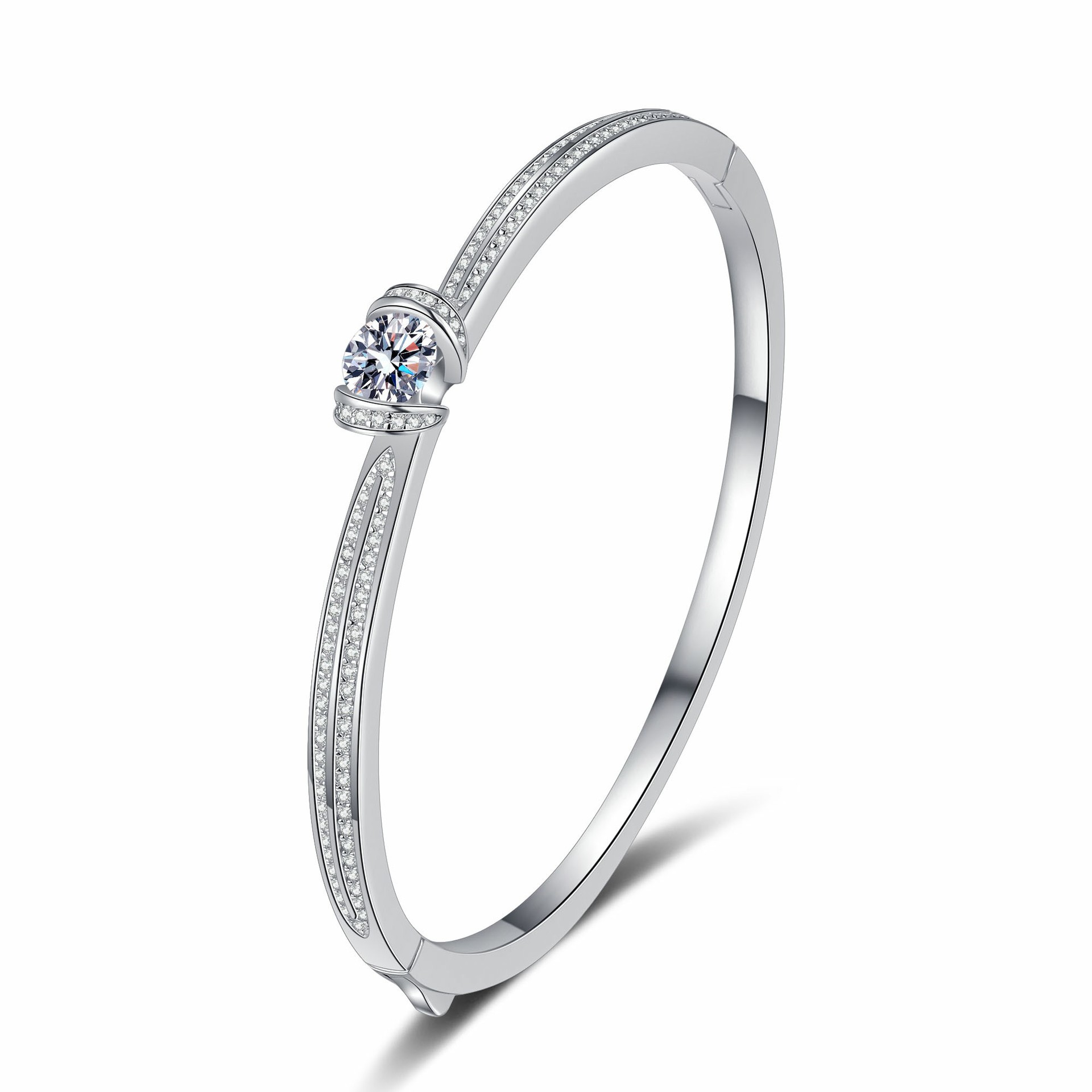 Double Row Moissanite Tennis Bracelet 925 Sterling Silver Platinum Plated Bangle for Women Elegant Sparkle Gift Jewelry