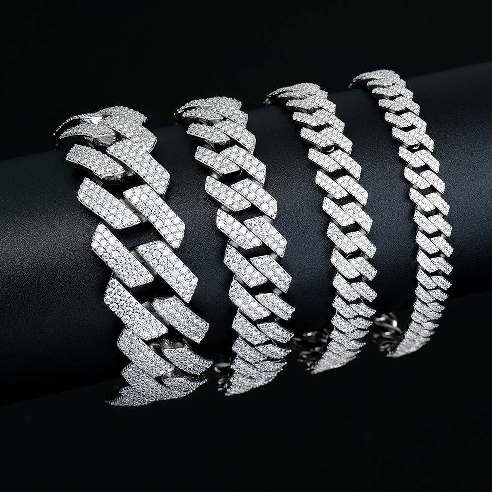 VVS Mossanite 2rows 8mm 10mm 12mm S Sier Dia Necklace Man Moissanite Hiphop Cuban k Chain