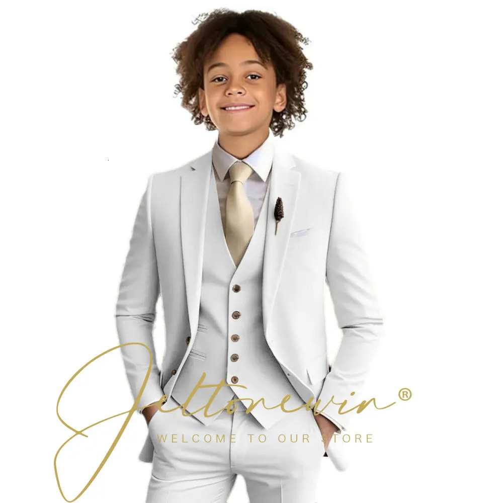 Beige Boys Slim Fit Formal Suit 3 Pieces Set for Wedding Prom Dinner Party Kids Uniform Custom Tuxedos Blazer Vest Pants 250530