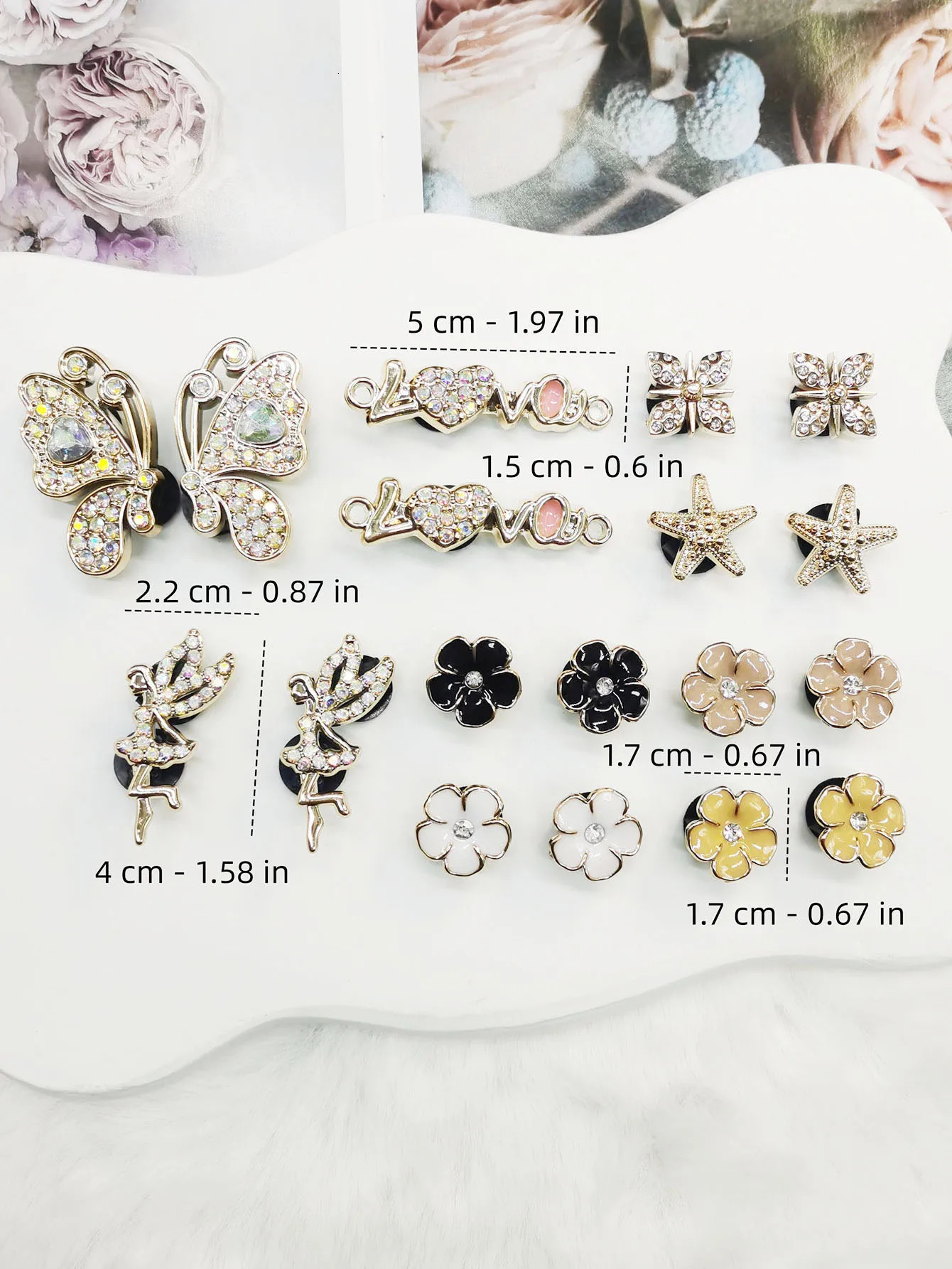 18PCS ABS Resin Butterfly Shoe Charms Decorations Love Fairy Star Shoes DIY Accessories Multi Color Flower Clips 250528