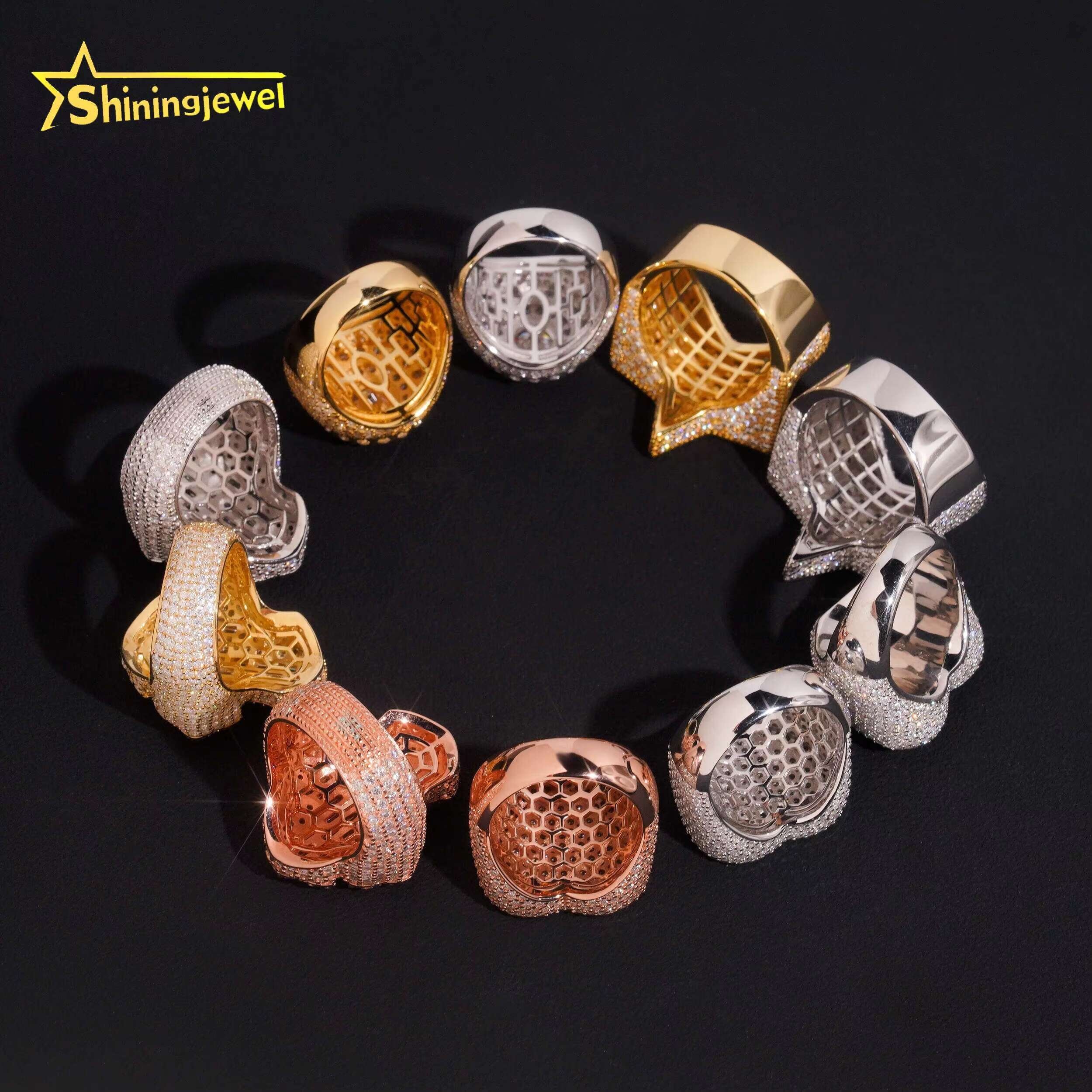 Iced Out 925 Sterling Silver VVS Moissanite Ring Hip Hop Jewelry High Quality Custom Moissanite Rings for Men