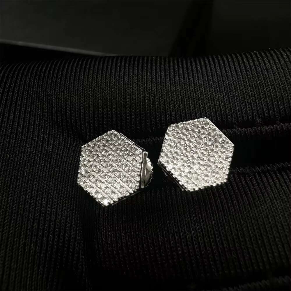 Fine Jewelry Stud Earrings 925 Sterling Silver Moissanite Iced Out Hip Hop Cluster Earrings Jewelry for Men Women