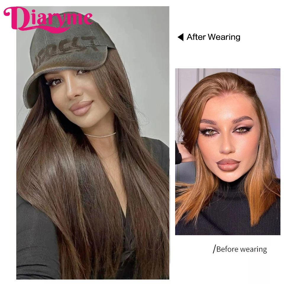 Synthetic Hat Wig Long Straight Hair Wig With Baseball Hat Adjustable One-piece Cap Wig Retro Baseball Cap Connect StraightHair 250530