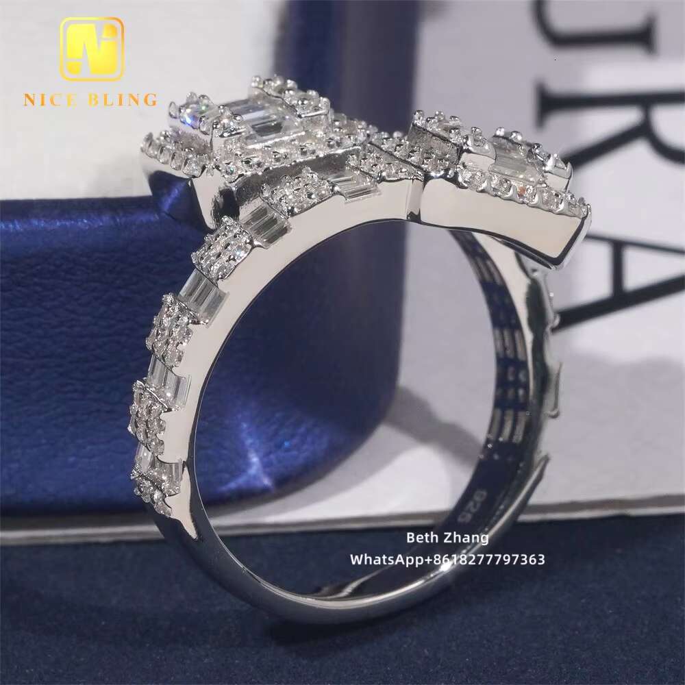 Anti Stress Ring Custom Hip Hop Jewelry S925 Baguette Cut Moissanite Diamond Engagement Ring for Men