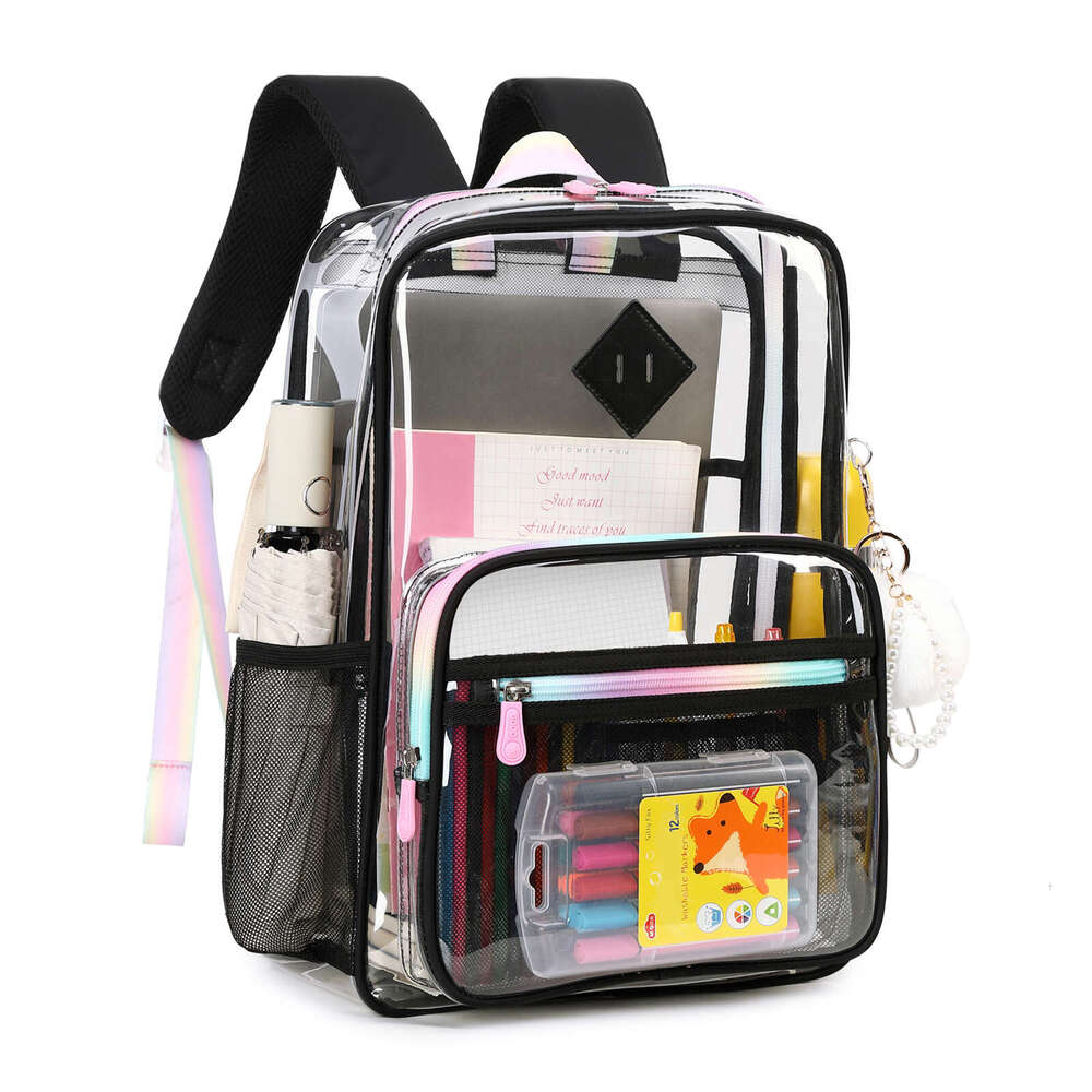 New PVC Transparent Double Shoulder Backpack for Middle School Girls Large Capacity Jelly Bag