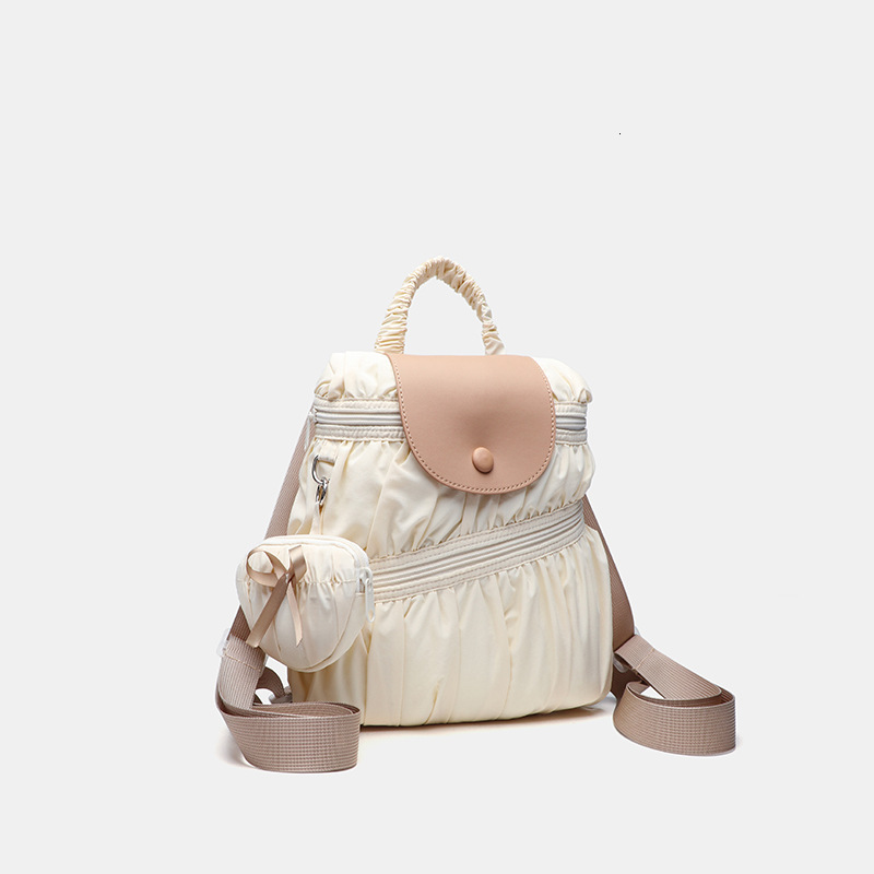 designer White Button Cloud Backpack for Women, College Style Small School Bag, Campus Commuter Travel Backpack, Cute Sweet Girl Bag