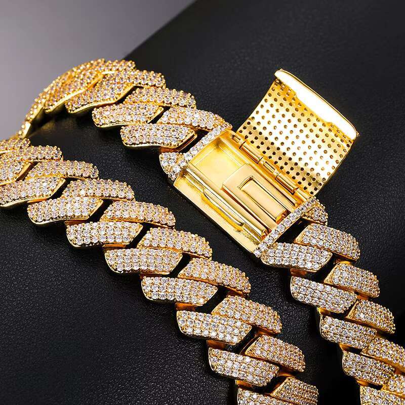 5A CZ Moissanite Hip Hop Mens Cuban Link Chain Necklace Silver and 18K Gold Bracelet Anklet Iced Out Cuban Necklace