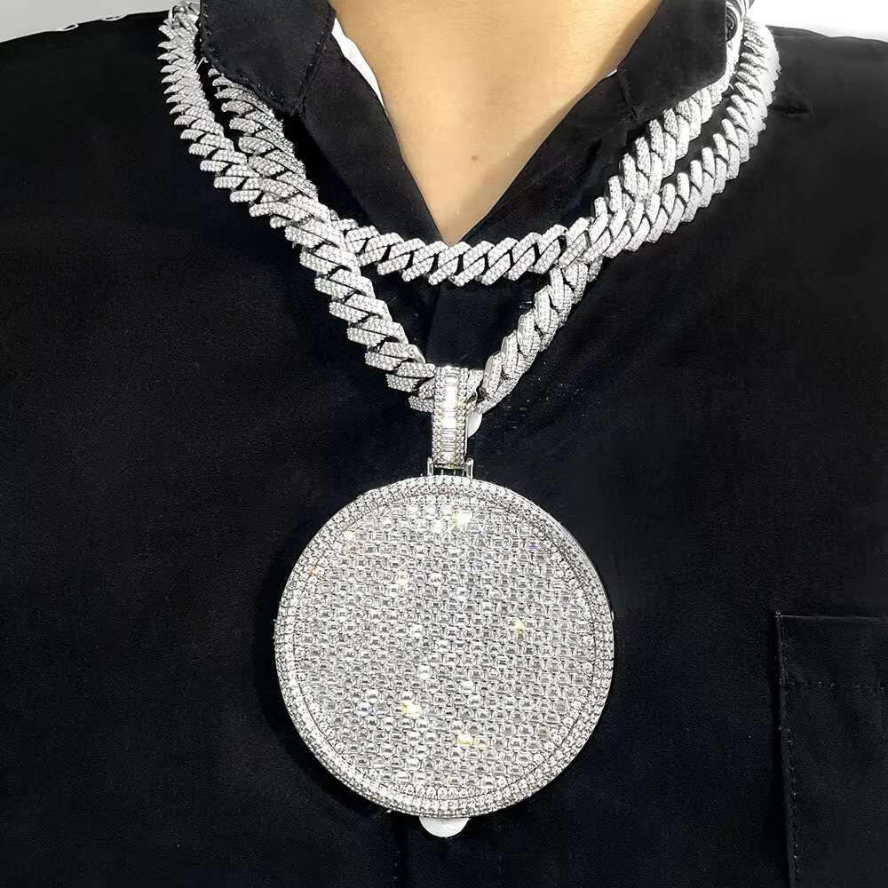 Factory Price Custom Blank Circle Vvs Moissanite Pendant 925 Sterling Silver Rapper Iced Out Necklace Hip Hop Men Women Jewelry