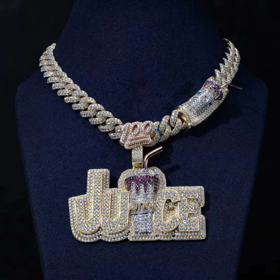 Yellow Gold Vvs Moissanite Diamond Hip Hop Custom Iced Out 925 Silver Name Chain Cuban Necklace