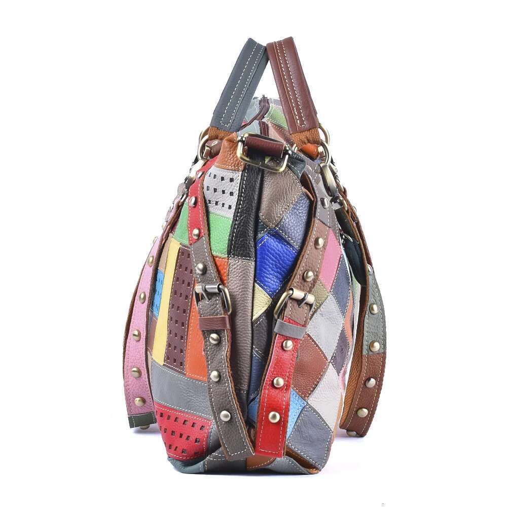 Designer Luxury Colorful Stripe Pattern Clash Large Capacity Single Shoulder Crossbody Genuine Leather Cowhide Ladies Tote Bag
