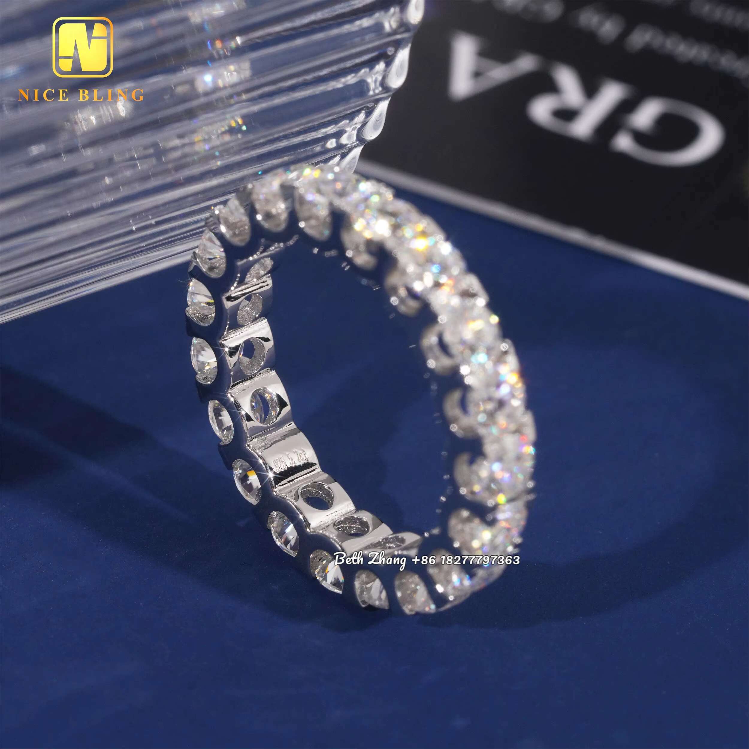 4mm VVS Moissanite Diamond Tennis Rings Trendy Silver Jewelry Men Women Engagement Wedding Bands