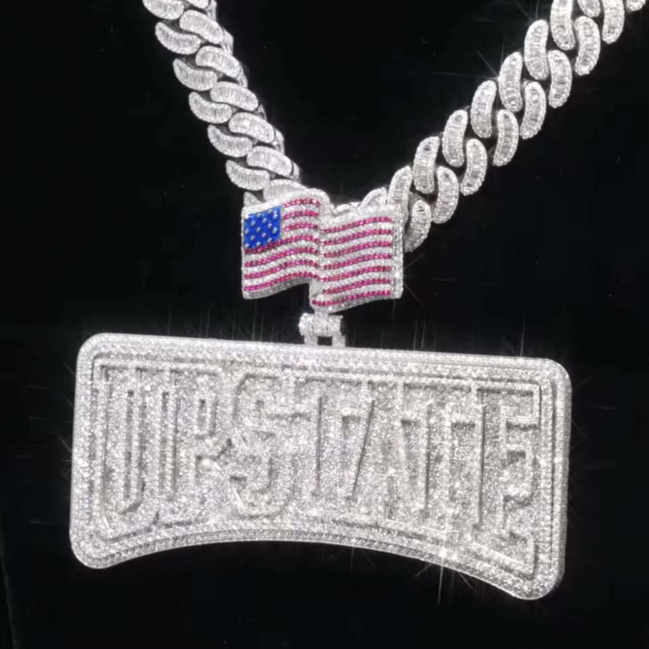 925 Sterling Silver Men Jewelry Necklace Custom Made Iced Out VVS Moissanite Name Horizontal Pendant With Flag Bail