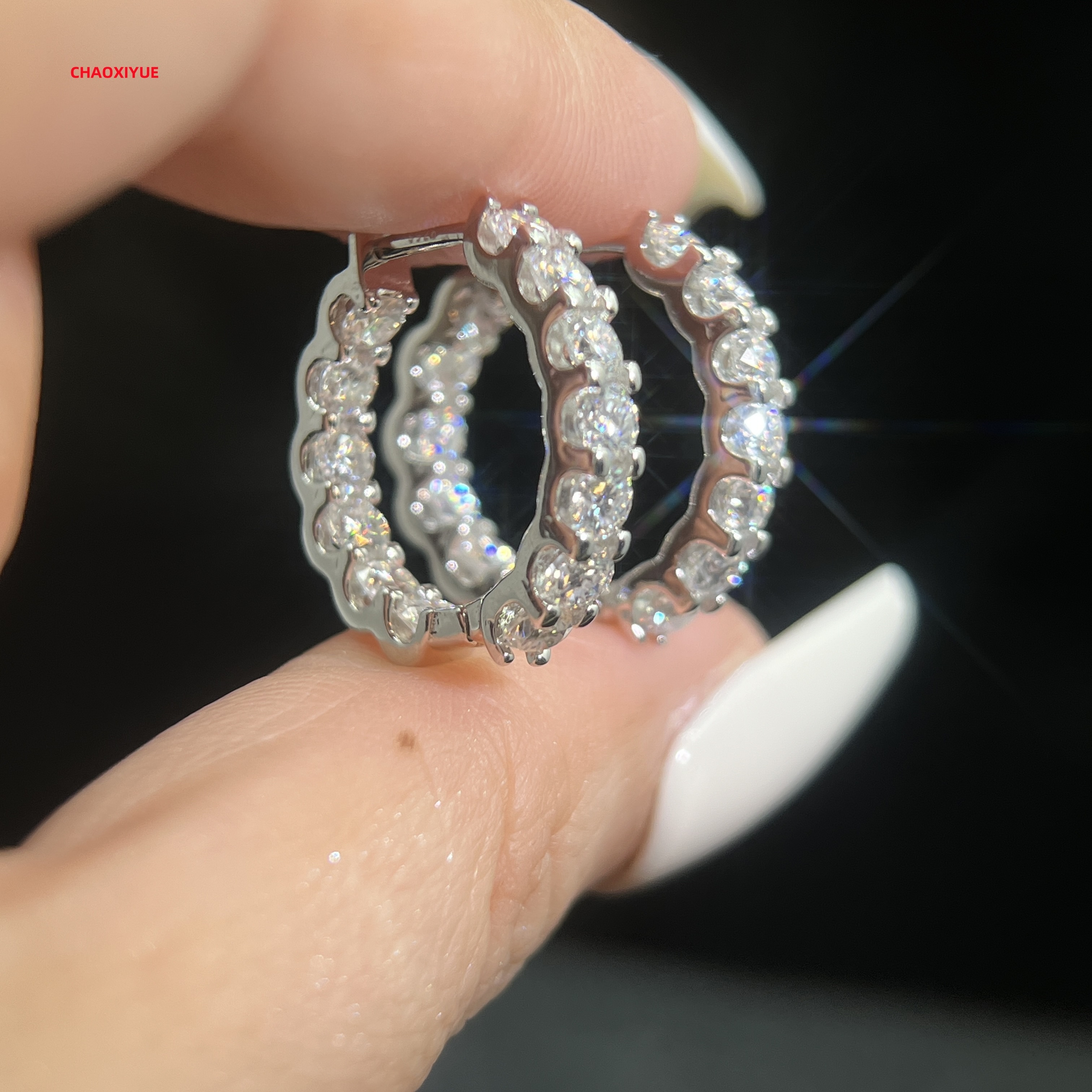 Hip Hop 0.1Ct*26Pcs Iced Cut Halo Full Moissanite Diamond Hoop Earring for Women Real S925 Silver Jewelry With Gra Certificate