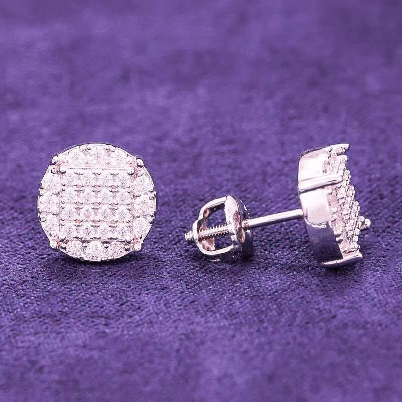 Hip Hop 10MM VVS 6 Rows Bling Moissanite Iced Out Mens Cluster Stud Earrings With 925 Sterling Silver Pass Diamond Tester