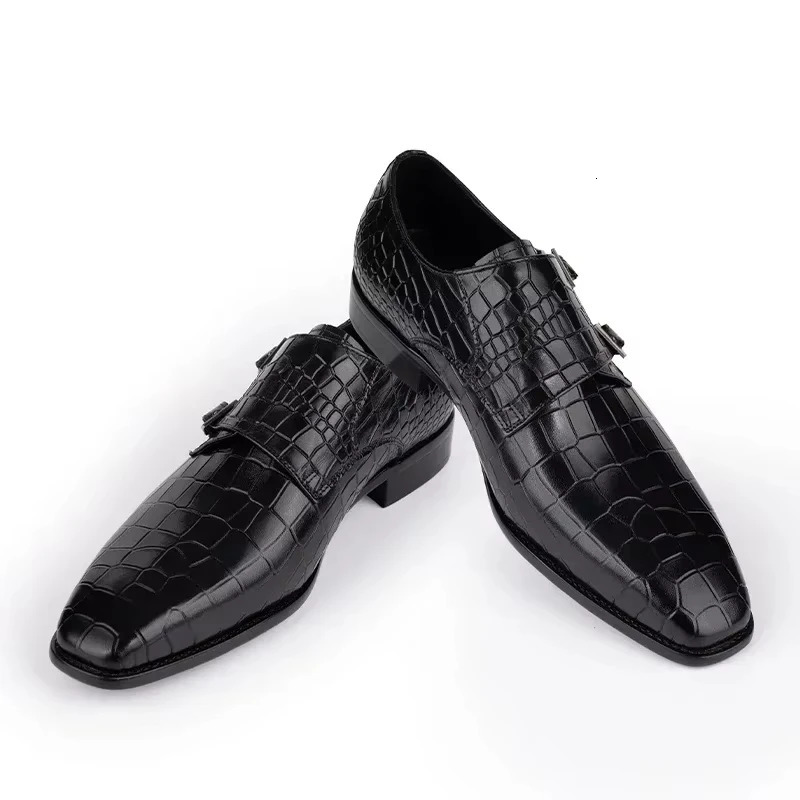 Mens Genuine Leather Dress Loafers Handmade Double Buckle Monk Slip-On Shoes for Party Formal Wear Fashion Mens Footwear 250526