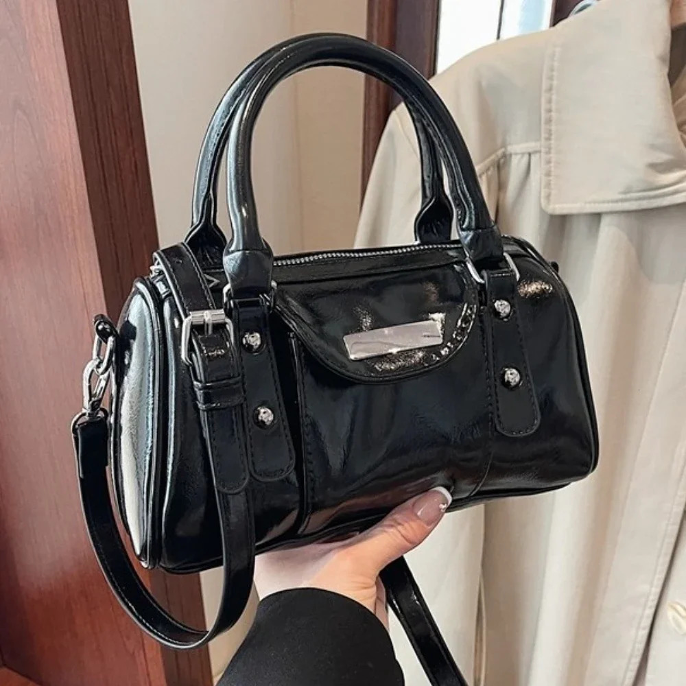 Bright PU Leather Pure Color Shoulder Crossbody Bags Latest Handbag Burgundy Mini Top-handle Bags For Women 250530