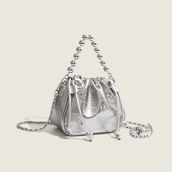 designer High-end Wrinkled Drawstring Bucket Bag Chain Women Summer New Fashion Simple Shoulder Bag Trendy Crossbody Bag