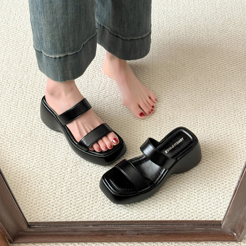 Summer Leopard Womens Platform Wedges Heel Slippers Fashion Narrow Band Slides Outdoor Open Toe Footwear 250528