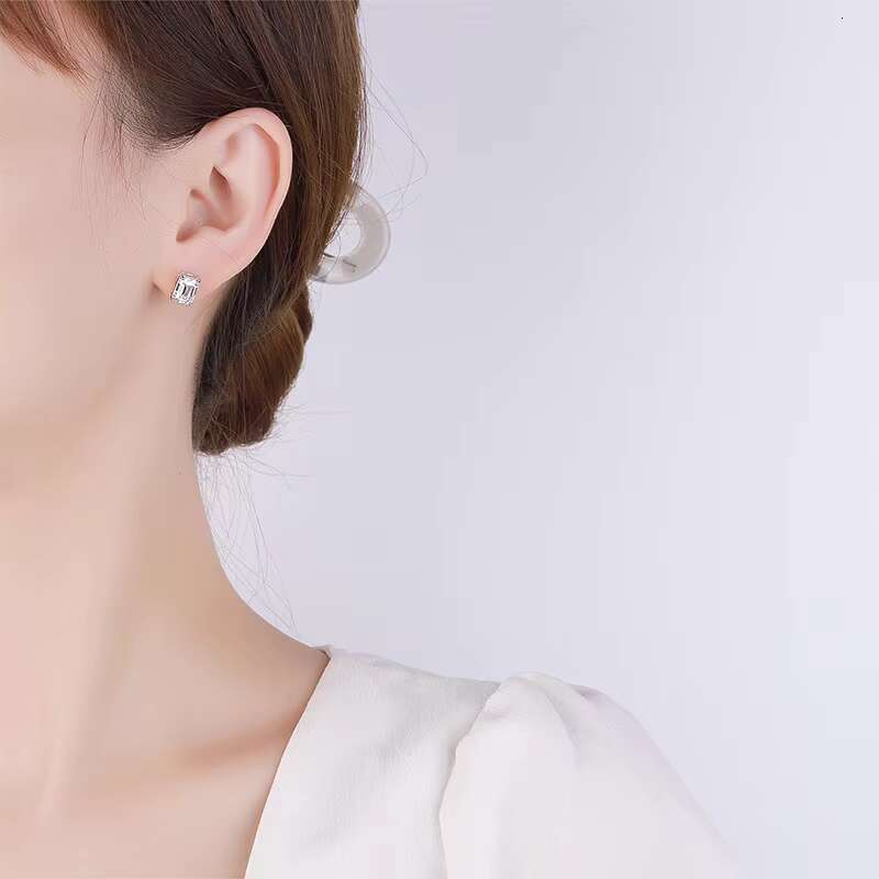 S925 Sterling Silver Emerald Cut Cubic De Rhodium-Plated VVS Moissanite Diamond Stud Earrings for Women/Men Princess Cut