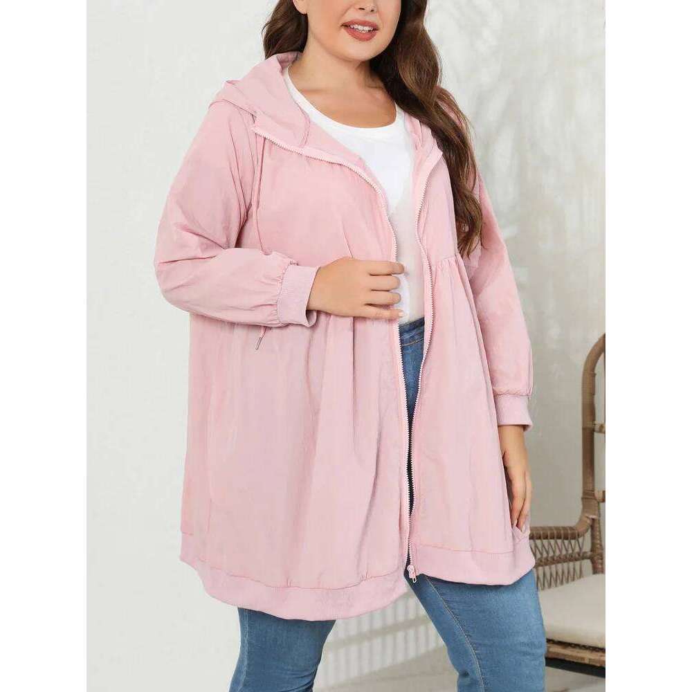 GIBSIE Plus Size Womens Casual Jackets 2023 Spring Autumn Fashion Loose Drawstring Hooded Long Sleeve Zip Up Coat Outwear High quality, fashionable, l