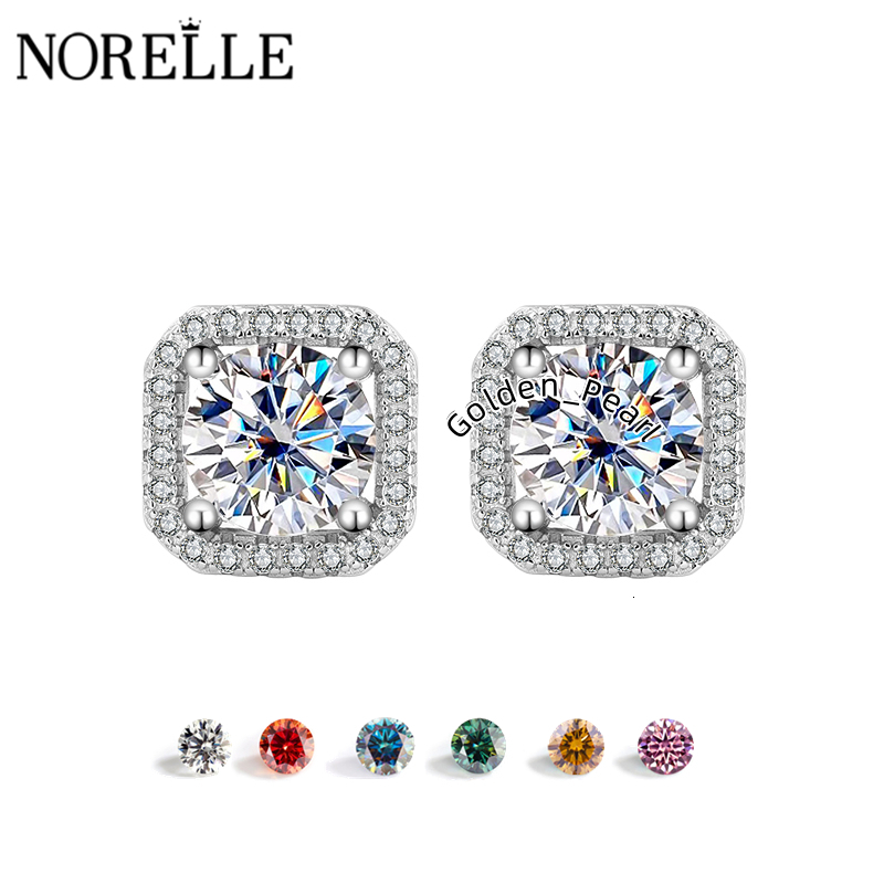 Unisex 925 Sterling Silver Classic Square Halo Stud Earrings French Style VVS Moissanite for Engagement Proposals