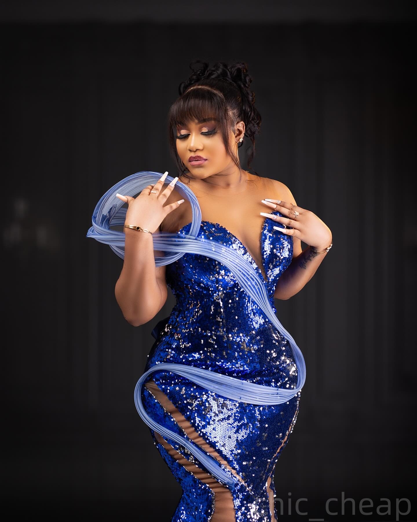 Mermaid Royal Blue Prom Dresses 2025 Sequined Sheer Neck Stylish Evening Formal Party Second Birthday Engagement Gowns Plus Size Dress For Special Occ