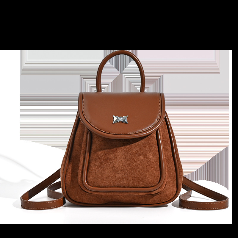 designer Suede Backpack for Women 2025 Autumn Winter New High-end Retro Style College Student School Bag Commuter Small Backpack