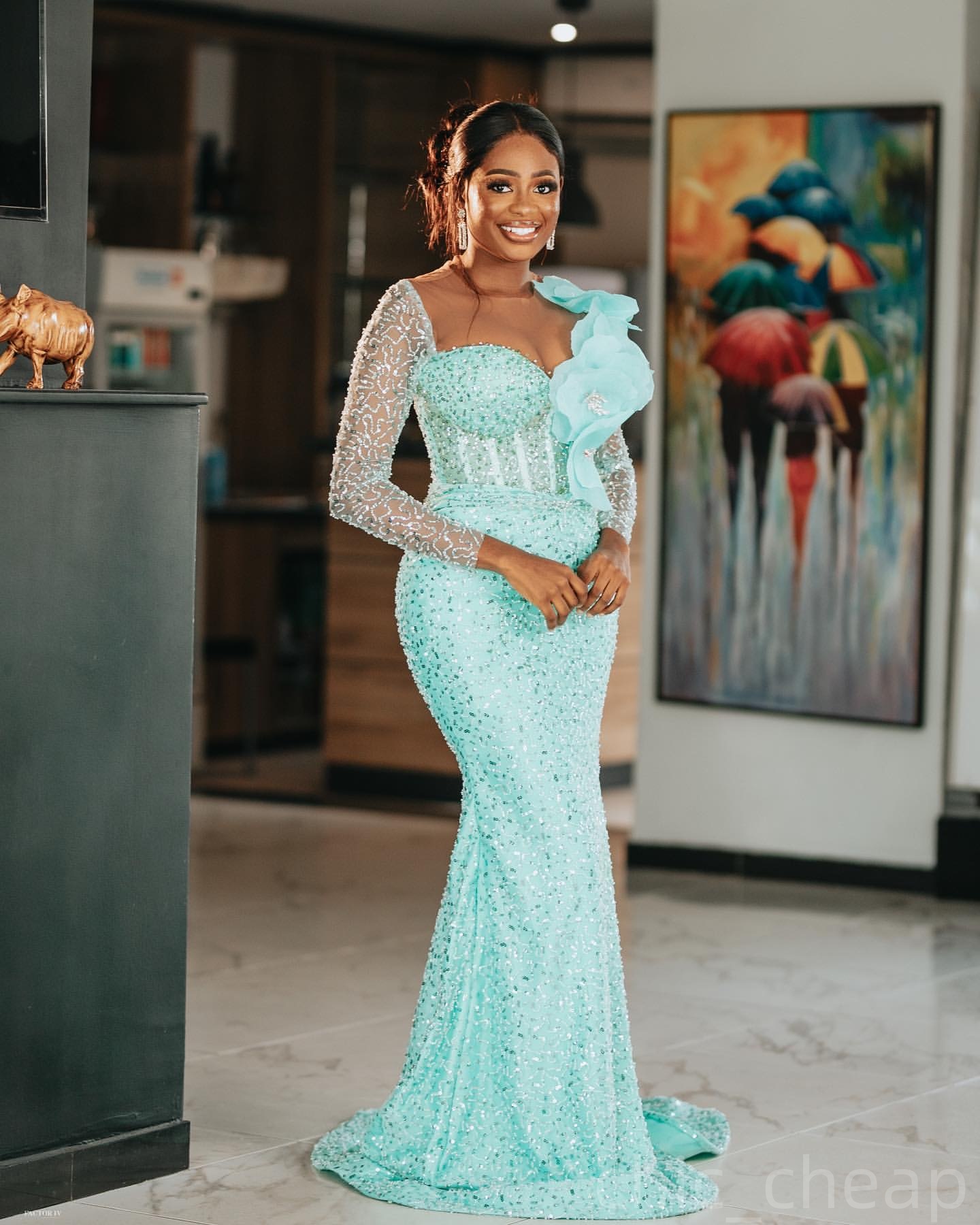 Light Sky Blue Mermaid Prom Dresses 2025 Flowers Sequined Beaded Evening Formal Party Second Birthday Engagement Gowns Plus Size Dress For Special Occ