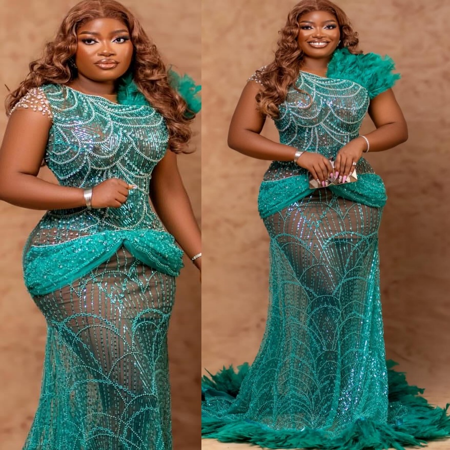 Hunter Green Mermaid Prom Dresses 2025 Feather Crystals Sequined Evening Formal Party Second Birthday Engagement Gowns Plus Size Dress For Special Occ