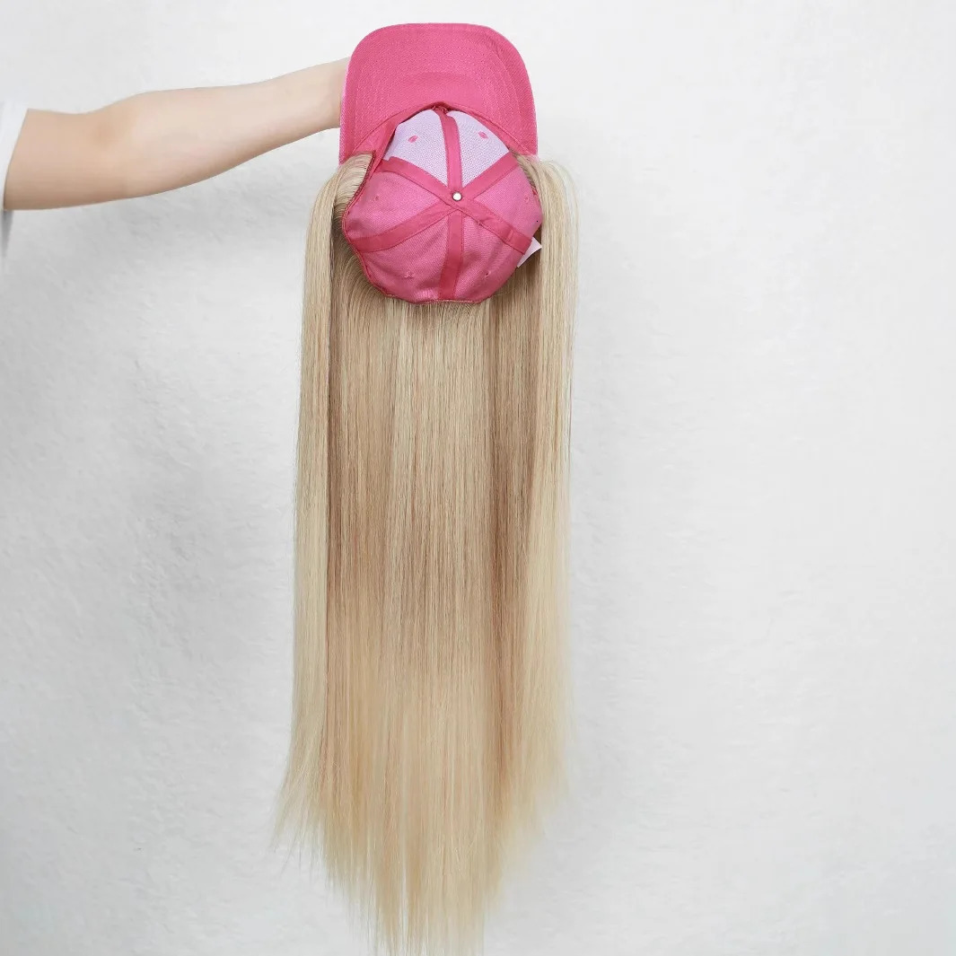 Baseball Cap with Hair Extensions Synthetic 22inch Straight Hairstyle Adjustable Wig Hat Attached Hairpiece for Woman Girl 250530