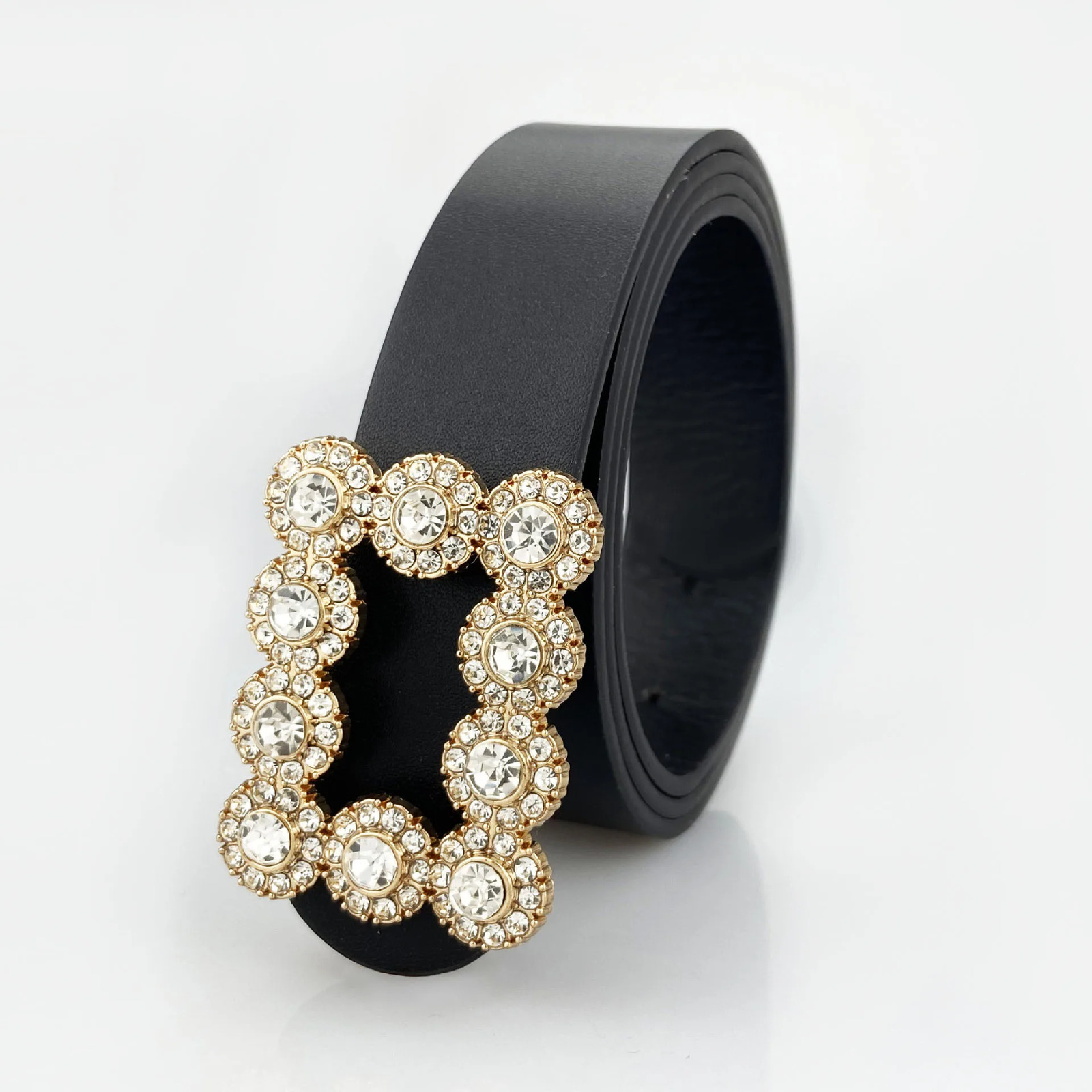 Fashion Belt Women Two Circle Diamond Decorate Buckle PU Leather Material Belt Female Casual Style Elegant Waist 250526