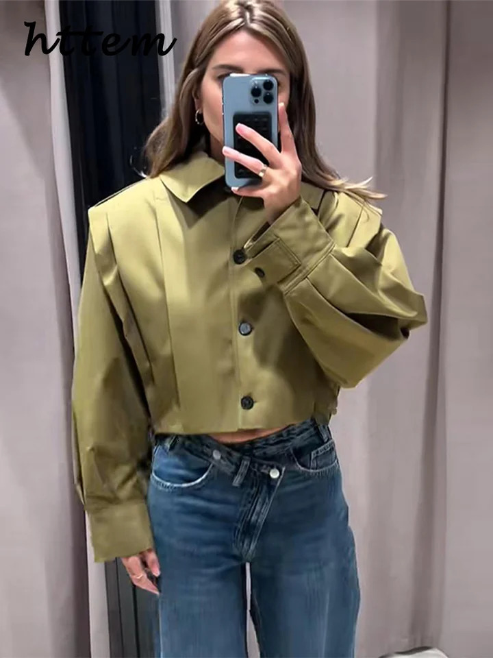 Street Womens Short Trench Coats Loose Lapel Single Breasted Long Sleeve Pleated Female Coat Spring Autumn Lady Outwear 250527