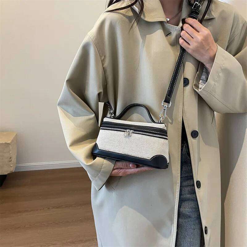 Vintage Panelled Box Crossbody Designer Casual Canvas Lady Handbags Pu Leather Patchwork Shoulder Bags Small Purses